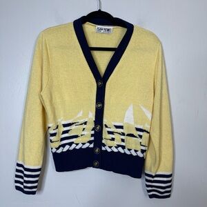 Vintage San Remo Sail Boat Nautical V Neck Cardigan Sweater in Size Petite S